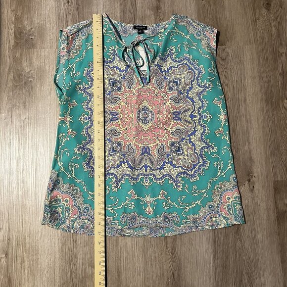 NWT Ann Taylor Turquoise & Pink Sleeveless Paisley Blouse medium - Picture 3 of 8